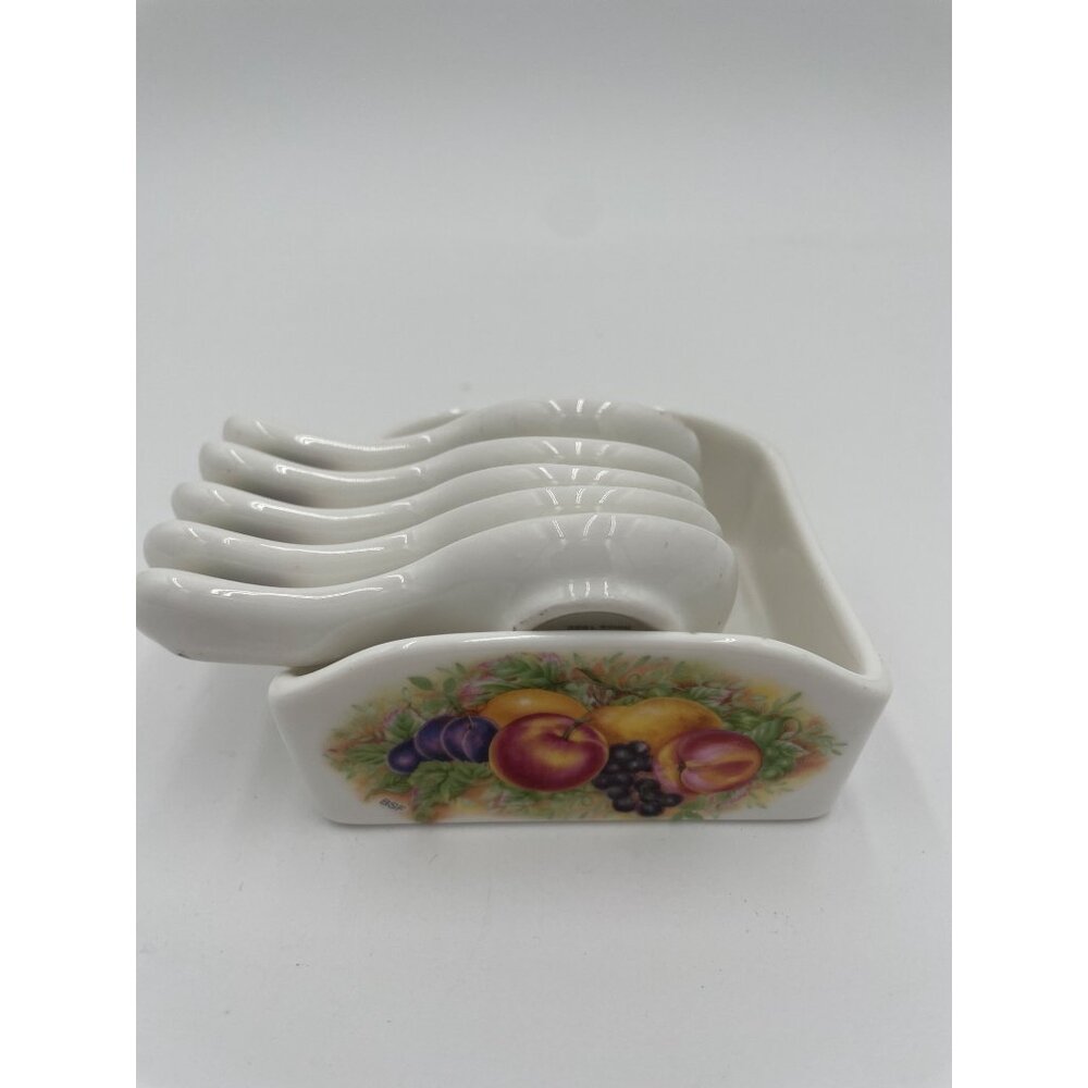 Set Of 6 Miniature Ultra Bone China Fruit Design Spoon Rests Holder - Picture 4 of 7